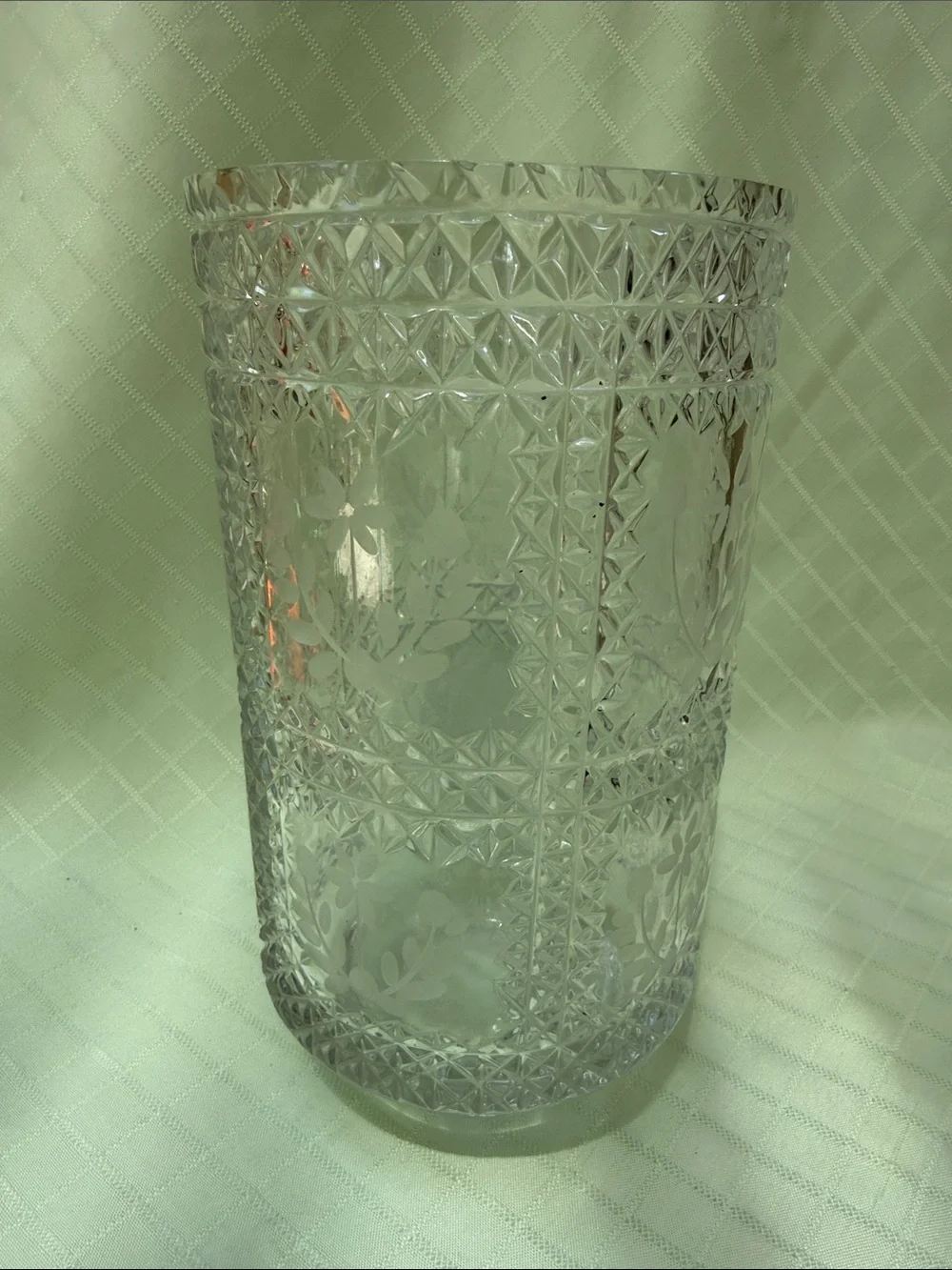 Vintage Thick Crystal Etched Tall Vase